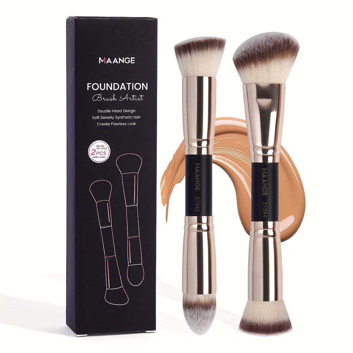 Flawless Foundation and Contouring Brush Set by MAANGE with dual-ended design and synthetic bristles for smooth makeup application and blending.
