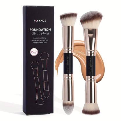 Flawless Foundation and Contouring Brush Set by MAANGE with dual-ended design and synthetic bristles for smooth makeup application and blending.