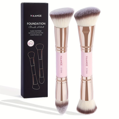 MAANGE Flawless Foundation and Contouring Brush Set in pink and rose gold, featuring soft synthetic bristles for precise makeup coverage.