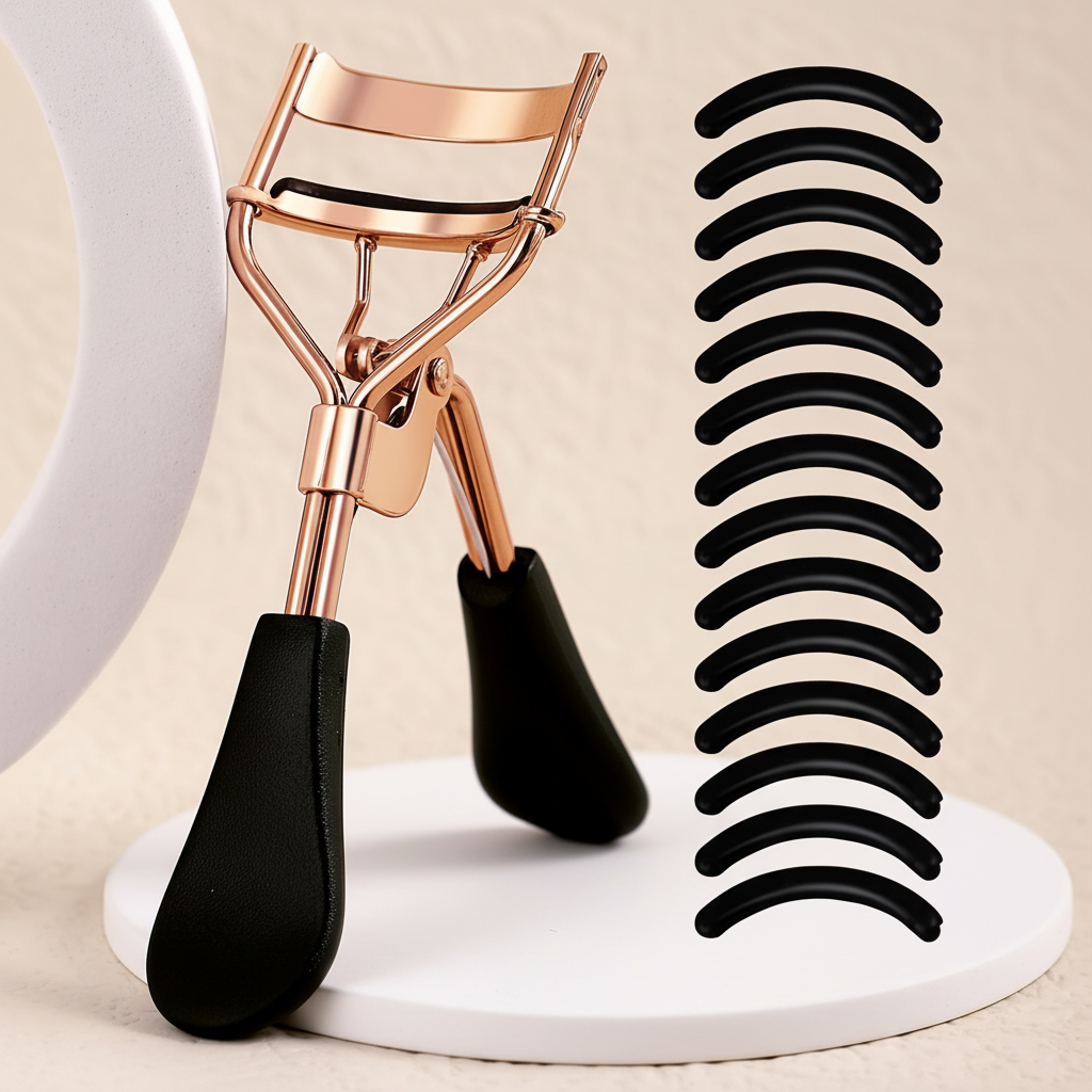 Mobile optimized eyelash curler with pads